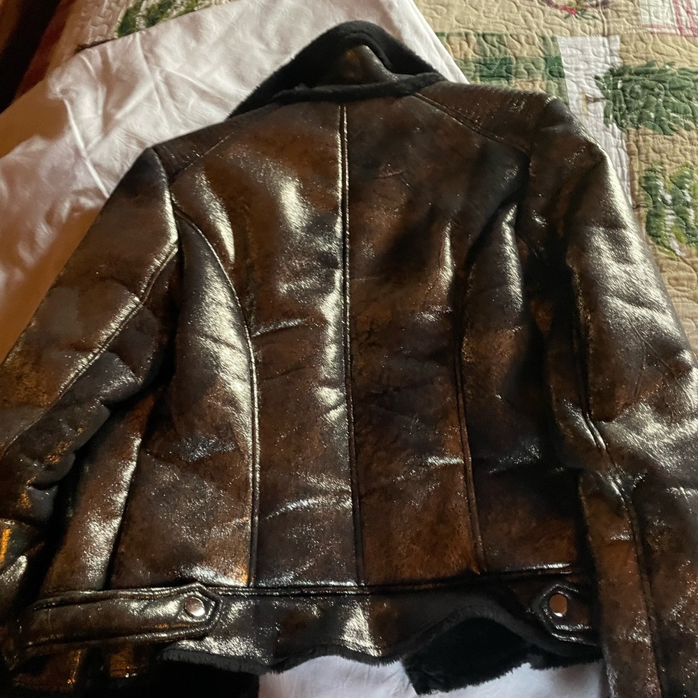 Metallic gold , fur lined coat, bomber style. Brand new .